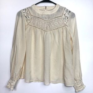Francesca's Blue Rain Ivory Peasant Boho Blouse XS